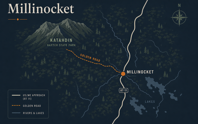 Millinocket region map (wide) — Golden Road & Baxter