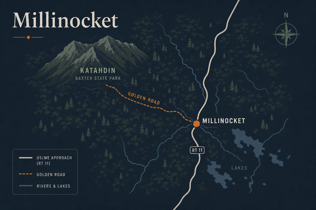 Millinocket region map (wide) — Golden Road & Baxter